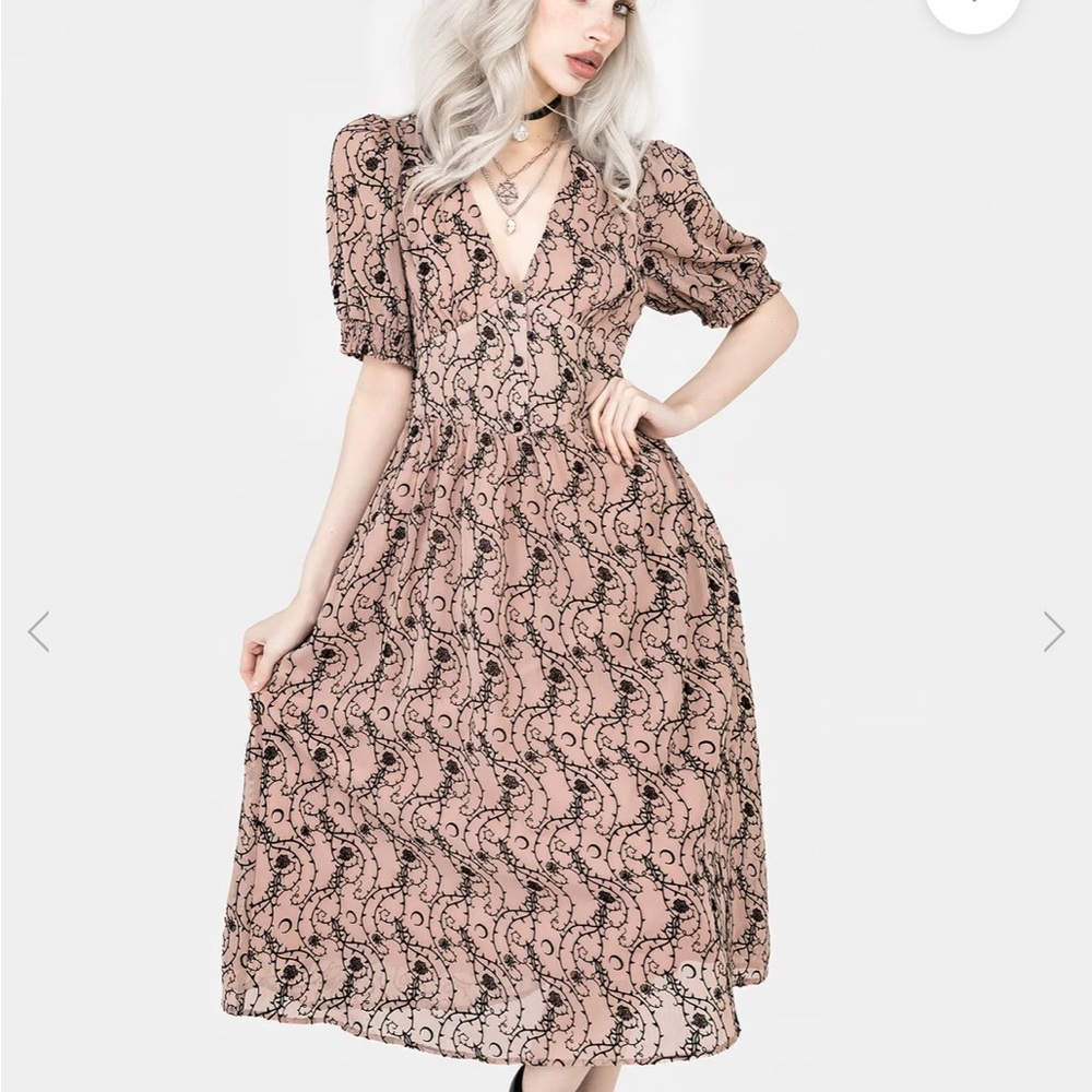 Disturbia Black and Pink Thorn Midi Dress